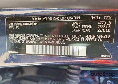 2013 Volvo S60 T5 from USA, damaged, VIN YV1612FH4D1207341